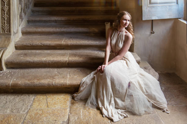 Pretty serene woman in a castel,