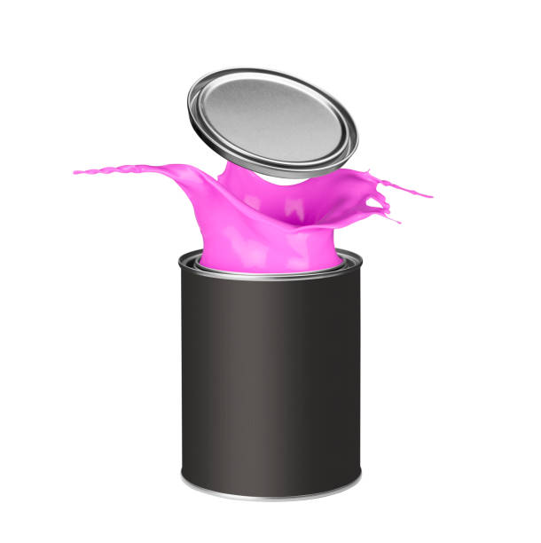 istock Pink paint splashing out of paint can 913338604