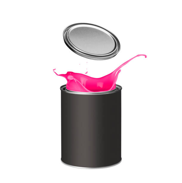 istock Pink paint splashing out of paint can 913338682