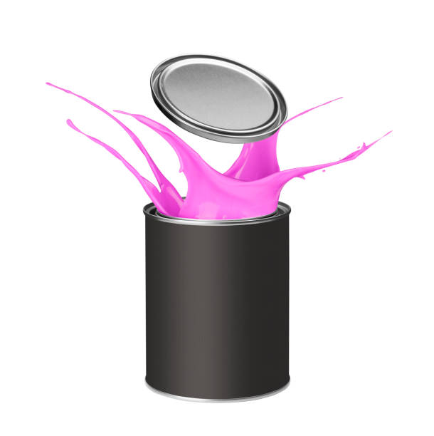 istock Pink paint splashing out of paint can 913338696