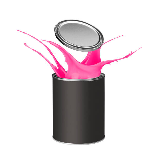 istock Pink paint splashing out of paint can 913338714