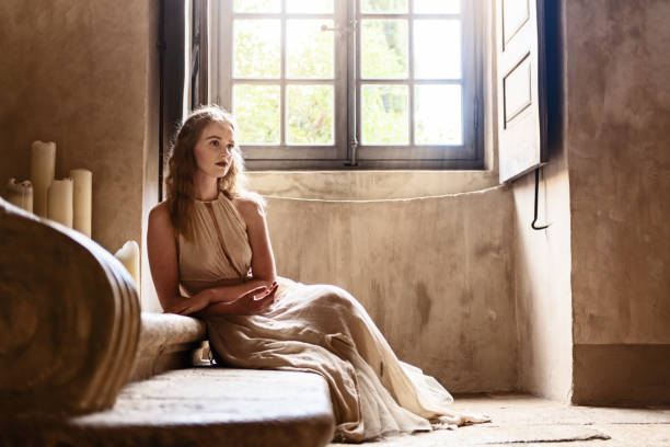 Pretty woman in a castle