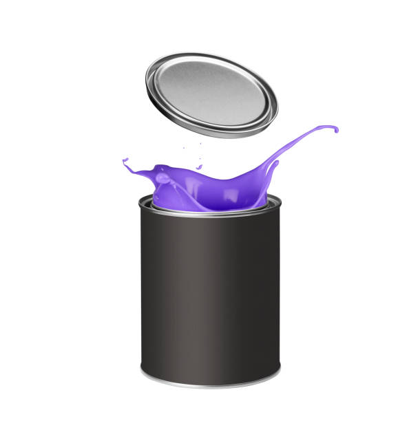 istock Purple paint splashing out of paint can 913339048