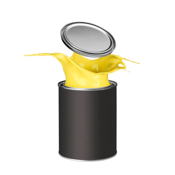 istock Yellow paint splashing out of paint can 913339290