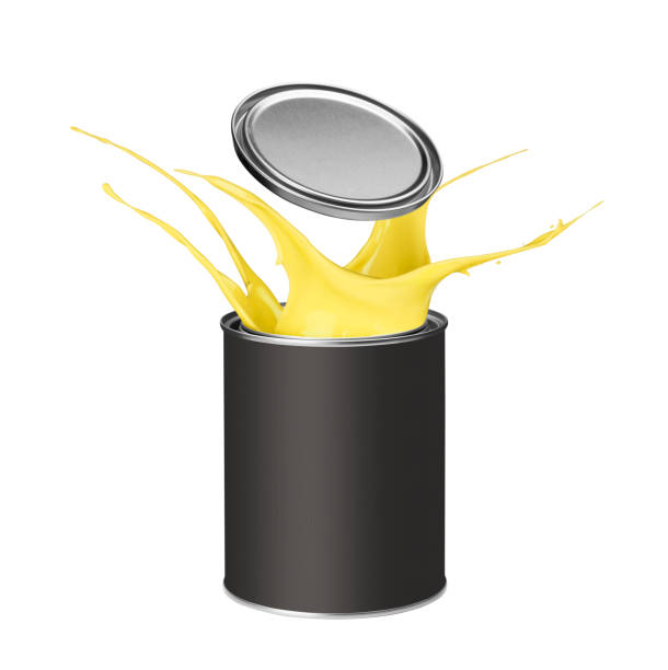 istock Yellow paint splashing out of paint can 913339314