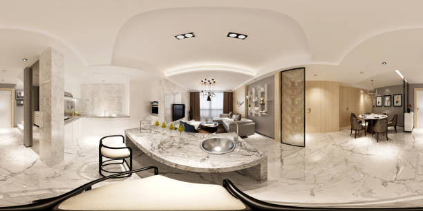 3d render of modern home interior 360 degrees view