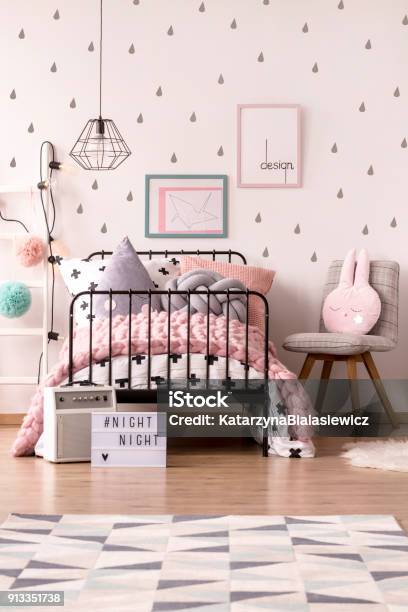 Girls Pastel Bedroom Interior Stock Photo - Download Image Now - Bedroom, Child, Girls