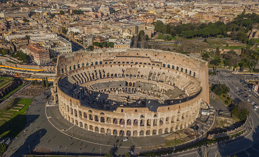 Aerial view of Colosseum at sunny day