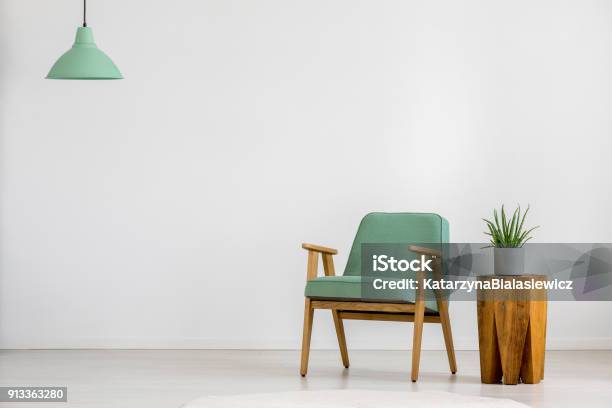 Vintage Green Armchair In Room Stock Photo - Download Image Now - Armchair, Domestic Room, Living Room