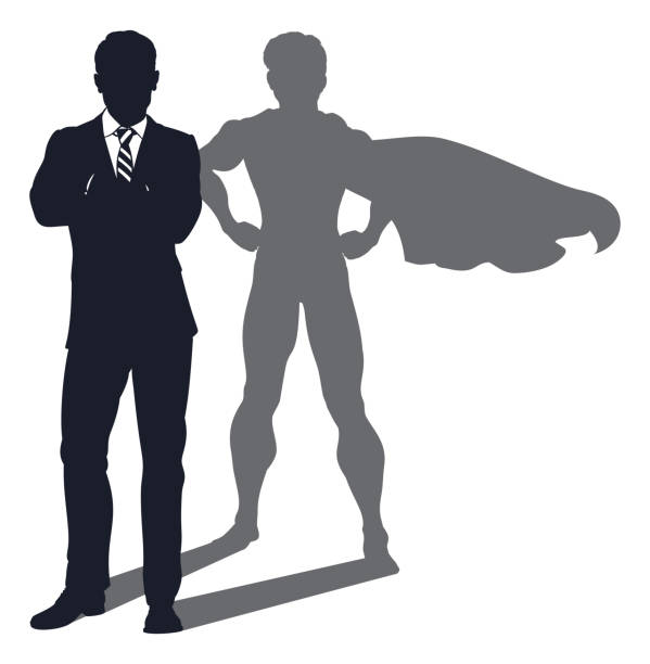 ilustrações de stock, clip art, desenhos animados e ícones de superhero shadow businessman - crossing human arm silhouette men