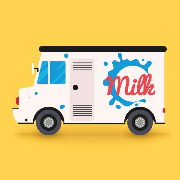 ilustrações de stock, clip art, desenhos animados e ícones de dairy milk delivery service. local delivery van.flat design modern vector illustration concept. - semi skimmed milk