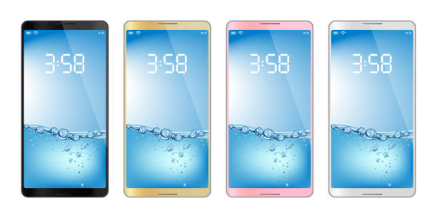 istock 4 colors smartphones, mobile phone isolated, gradation background, vector illustration image. 913370688