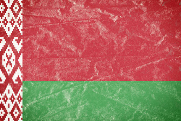 Realistic illustration of Belarus flag on torned, wrinkled, dirty, grunge paper poster. 3D rendering.