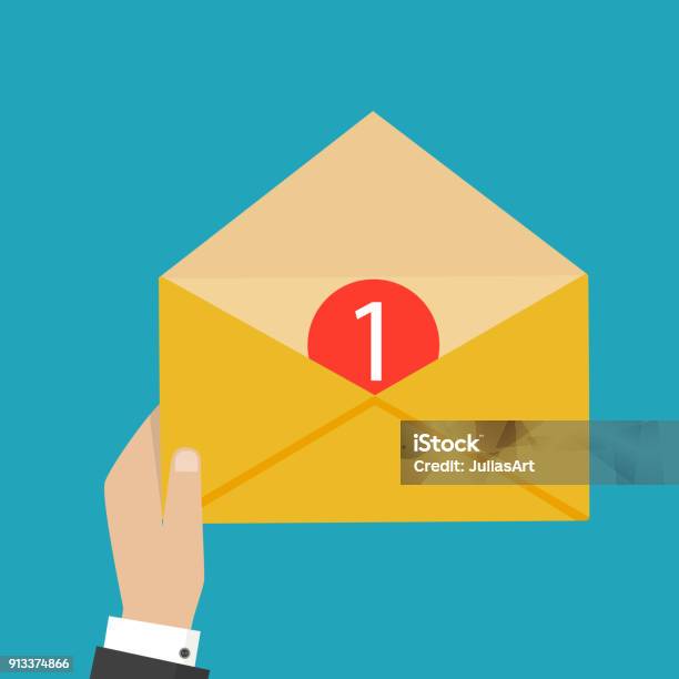 Incoming Envelope Hand Holds Envelope Email And Incoming Messages Concept Vector ...