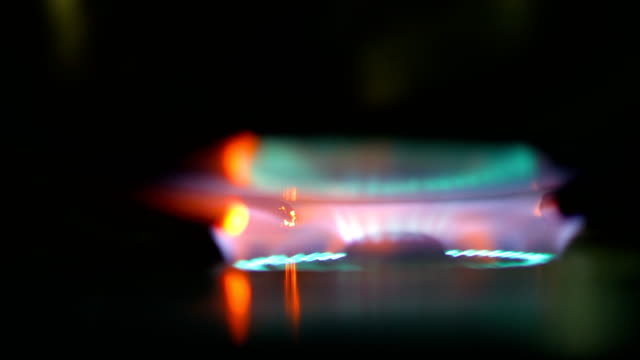 Blue Flame of Gas Stove, Close-up Shot