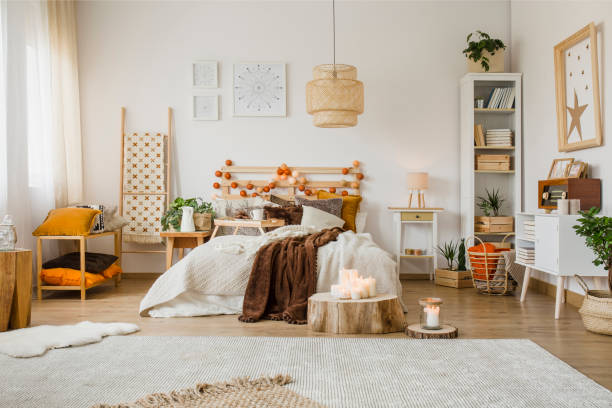 istock Spacious hygge bedroom interior 913383830