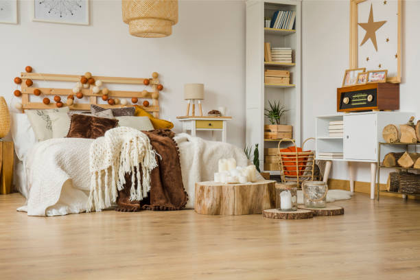 istock Wood in cozy bedroom interior 913383834