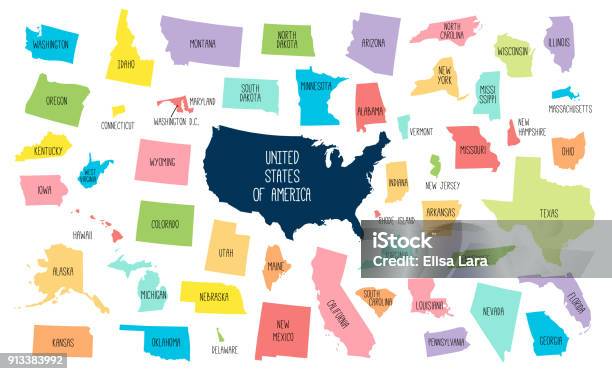 Usa Map With Separated States Stock Illustration - Download Image Now - USA, Outline, Map