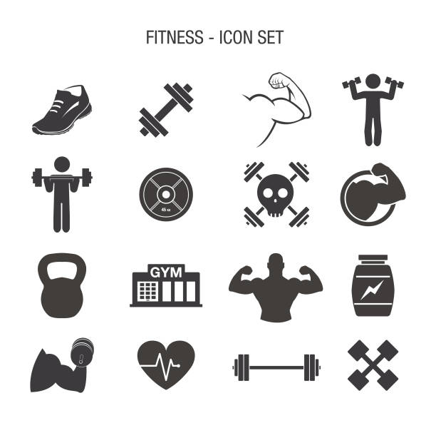 Fitness Icon Set Vector of Fitness Icon Set body building stock illustrations