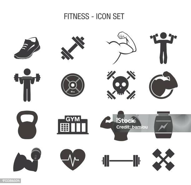 Fitness Icon Set Stock Illustration - Download Image Now - Icon, Gym, Dumbbell
