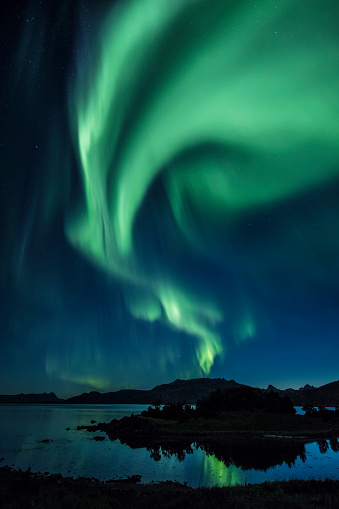 Northernlight over the fjord on the Vesterålen Norway