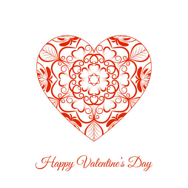 Bекторная иллюстрация Вектор красный Fretwork Цветочное сердце. С Днем Святого Валентина праздник