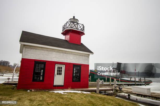 Red And White Great Lakes Lighthouse In Downtown Saugatuck Michigan Stock Photo - Download Image Now