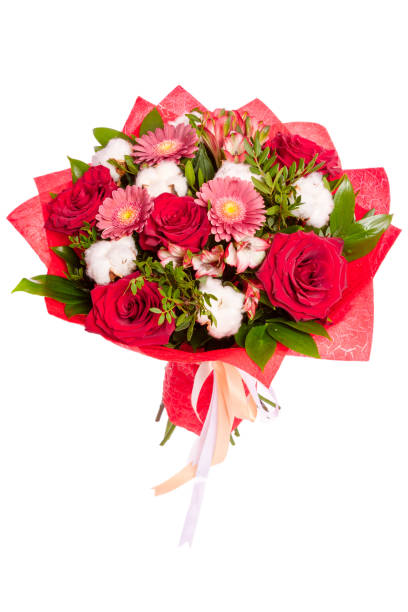 istock Bright buketny composition from fresh flowers, the white background 913396540