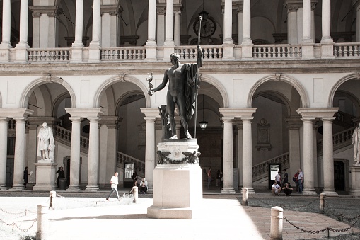 Milan: the statue of Napoleon as Mars the Peacemaker by Antonio Canova. Palazzo Brera, home of the Accademia di Belle Arti di Brera and Pinacoteca di Brera.