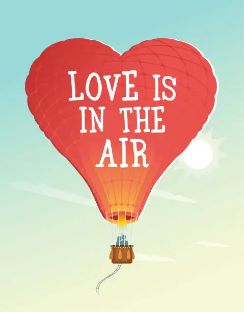 Vector illustration of Heart shape hot air ballon