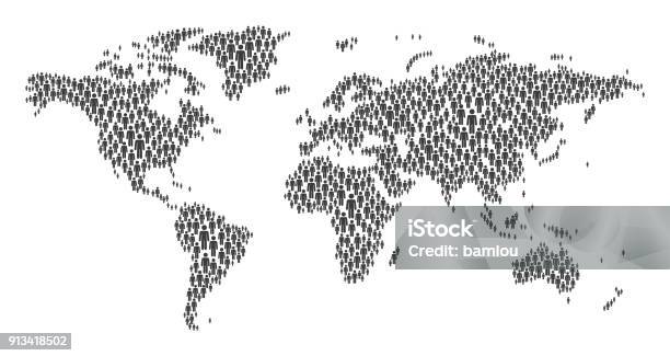 World Map Made Of Stickman Figures Stock Illustration - Download Image Now - People, World Map, Crowd of People