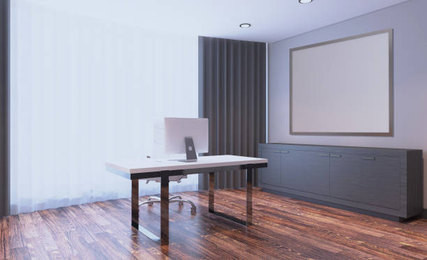 istock Modern office Cabinet. Meeting room. 3D rendering. Blank paintings 913423374