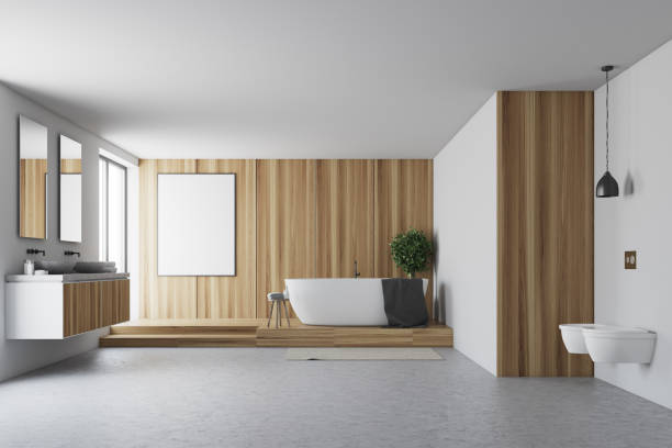 istock Wooden and white bathroom 913427466