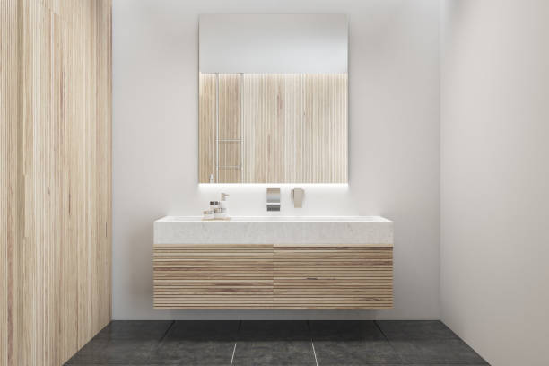 istock Wooden bathroom interior, sink 913431762