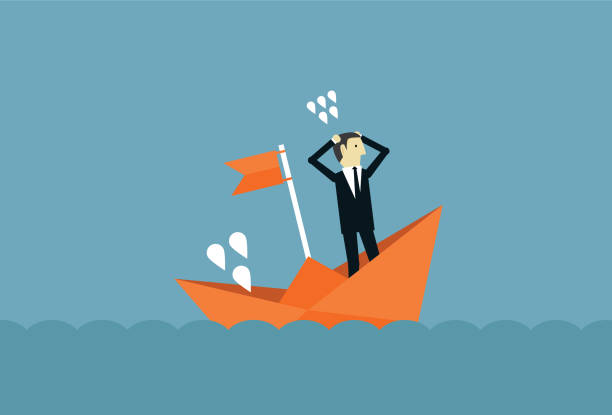 Sinking boat Partnership - Teamwork, Business, Businessman, Failure sinking boat stock illustrations