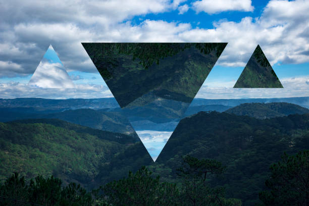 istock foggy forest green mountain landscape.Trendy Polyscape effect with triangles 913434894