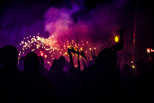 Correfocs - Fire runs Once a year takes place the catalan celebration of Correfocs, where people do fireworks dressed as demons on the street. devil costume stock pictures, royalty-free photos & images
