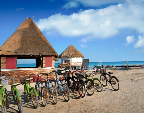 istock Holbox Island bicycles and hut Quintana Roo 913446214