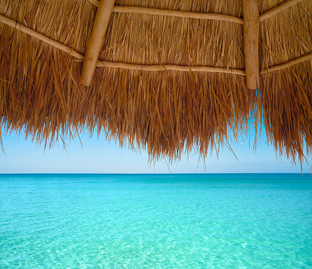 Caribbean beach sunroof in riviera Maya of Mayan Mexico