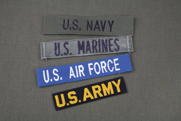 US military veteran concept on olive green uniform