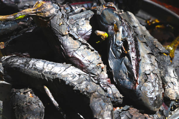 istock Fried aubergine on the grill. Eggplants on fire 913457970