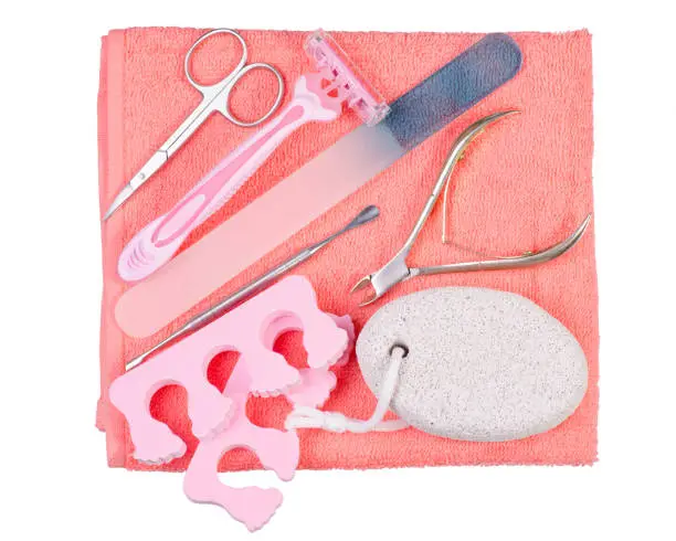 Photo of Set for a pedicure nail file scissors towel