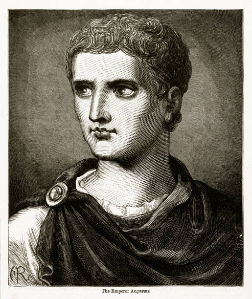 Caesar Augustus Roman Emperor Engraving Very Rare, Beautifully Illustrated Victorian Antique Engraving of Caesar Augustus Roman Emperor Victorian Engraving from Chatterbox Illustrated Magazine. Published in 1894. Copyright has expired on this artwork. Digitally restored. emperor stock illustrations
