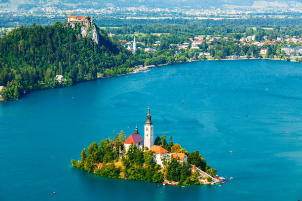 istock Panoramic view of Bled Lake, Slovenia 913469558