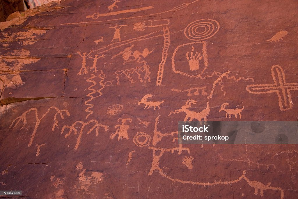 O Vale de fogo Petroglyphs em Atlatl Rock - Royalty-free Arcaico Foto de stock