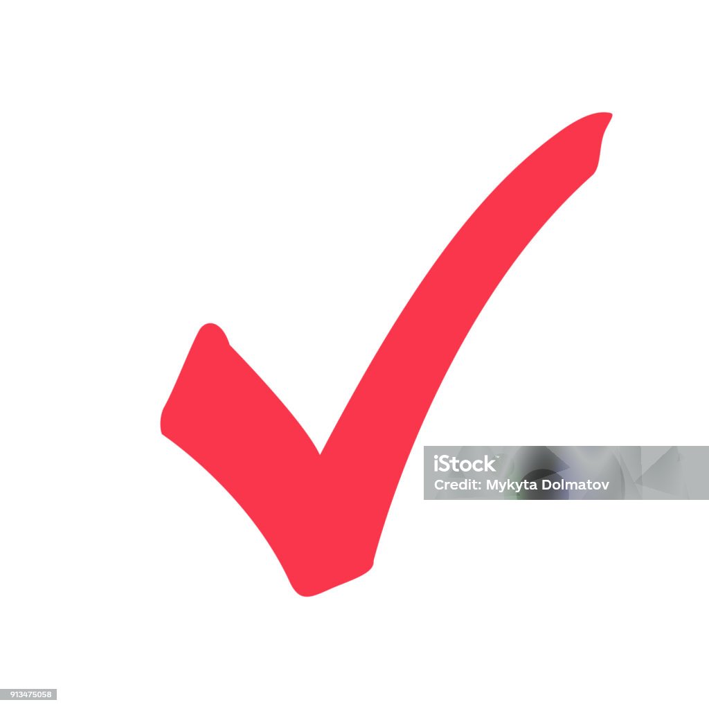 Símbolo de carrapato ícone vector, checkmark marcador vermelho isolado no fundo branco, verifiquei o ícone ou sinal de escolha correta doodle. - Vetor de Pequeno Traço royalty-free