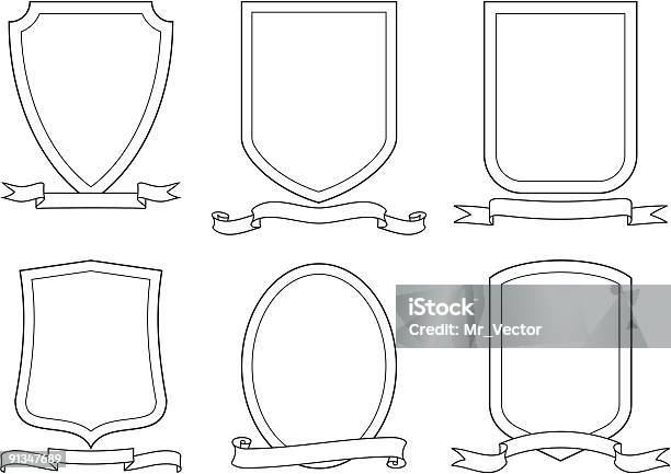 Set Of Vector Emblems Crests Shields And Scrolls Stock Illustration - Download Image Now - Clip Art, Coat Of Arms, Color Image