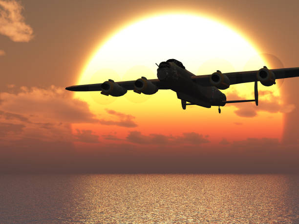 Lancaster bombardiere pesante tramonto Illustrazione - foto stock