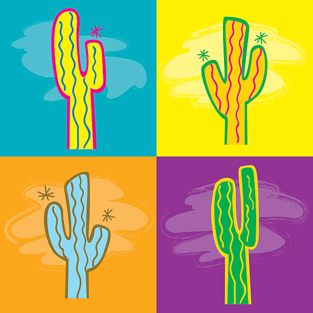 bunte kakteen mosaik - cactus saguaro cactus desert cardon cactus stock-grafiken, -clipart, -cartoons und -symbole