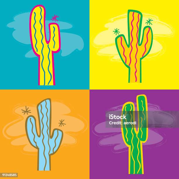 Красочные Cactuses Мозаика — стоковая векторная графика и другие изображения на тему Cardon Кактус - Cardon Кактус, Без людей, Иллюстрация